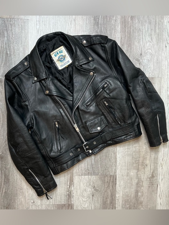 Vintage Other - New Age Black Leather Motorcycle Collection Jacket NAC Grunge Mens L size 44
